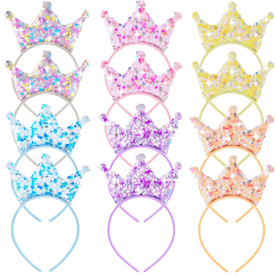 Juexica front packaging showing 12 colorful crown headbands for parties