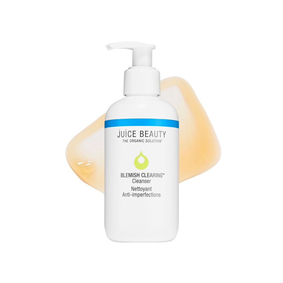 Juice Beauty blemish clearing cleanser front packaging showing bottle and label, promotes gentle purification