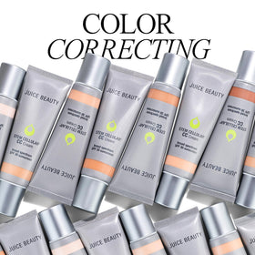 Juice Beauty on a bathroom vanity suggesting daily sunscreen and makeup routine