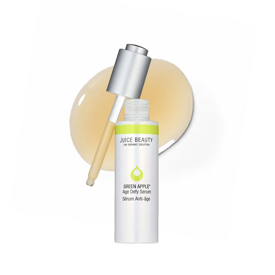 Juice Beauty front packaging showing bottle and box, highlights clean formula benefit