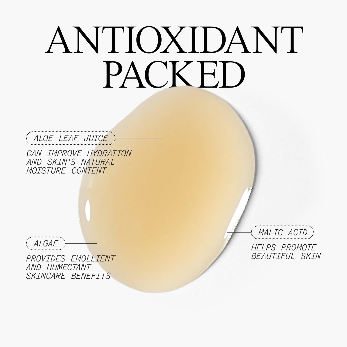 Juice Beauty pipette dispensing silky serum texture, demonstrates fast absorption benefit
