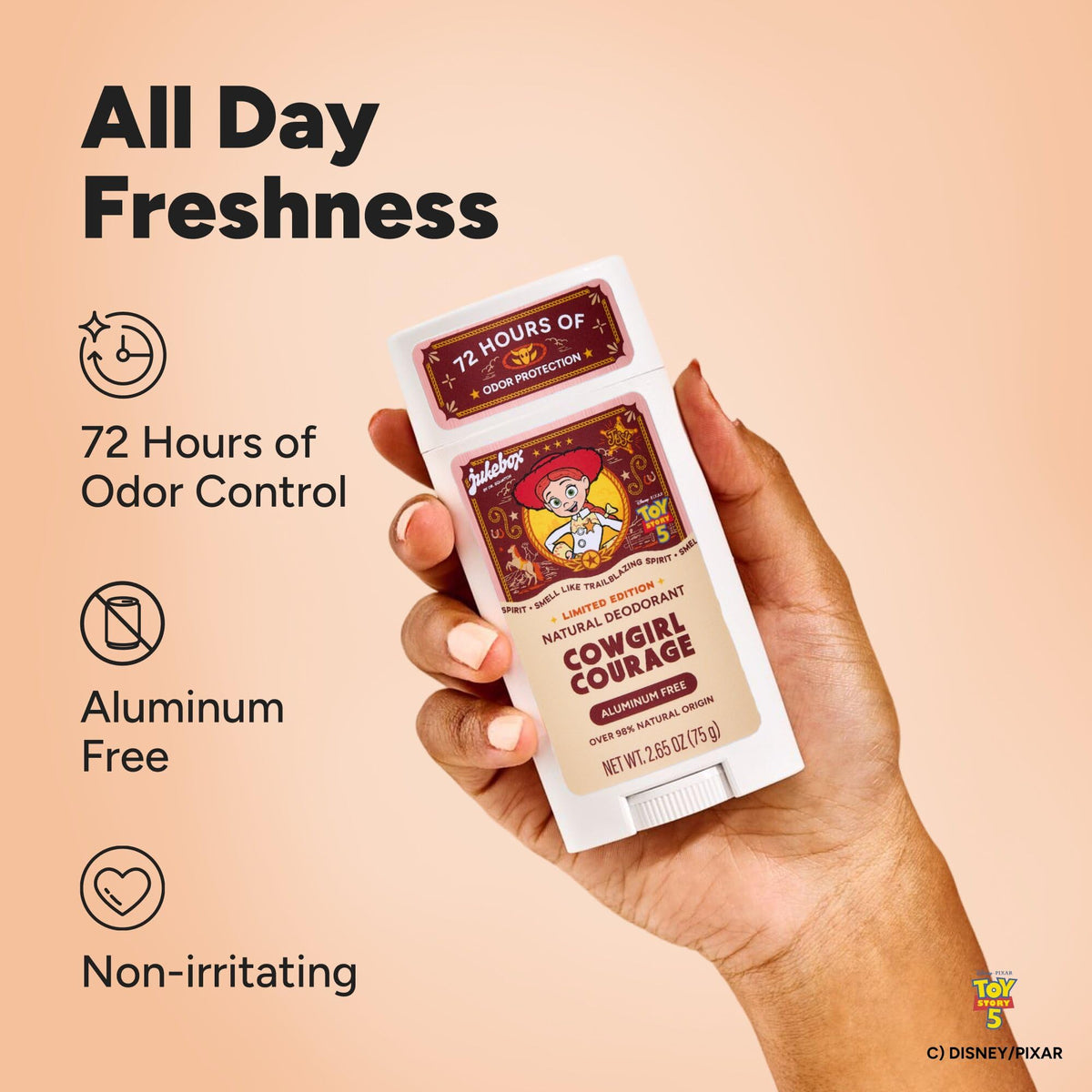 JUKEBOX deodorant stick detail highlighting aluminum-free formula and smooth application