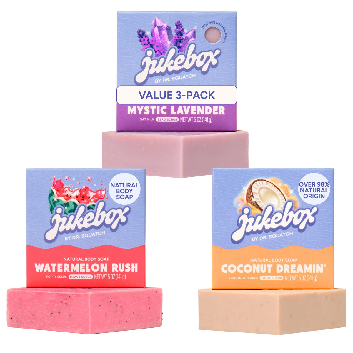 JUKEBOX front packaging showing three scented bars for gifting benefit