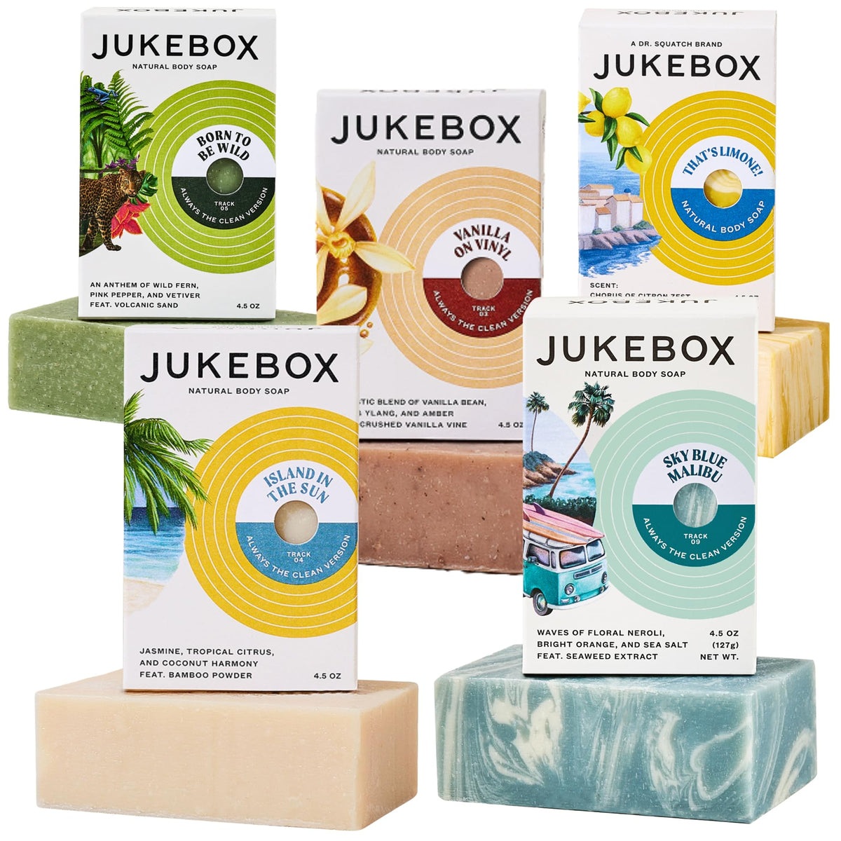 JUKEBOX front packaging 5-pack showing variety and natural benefits