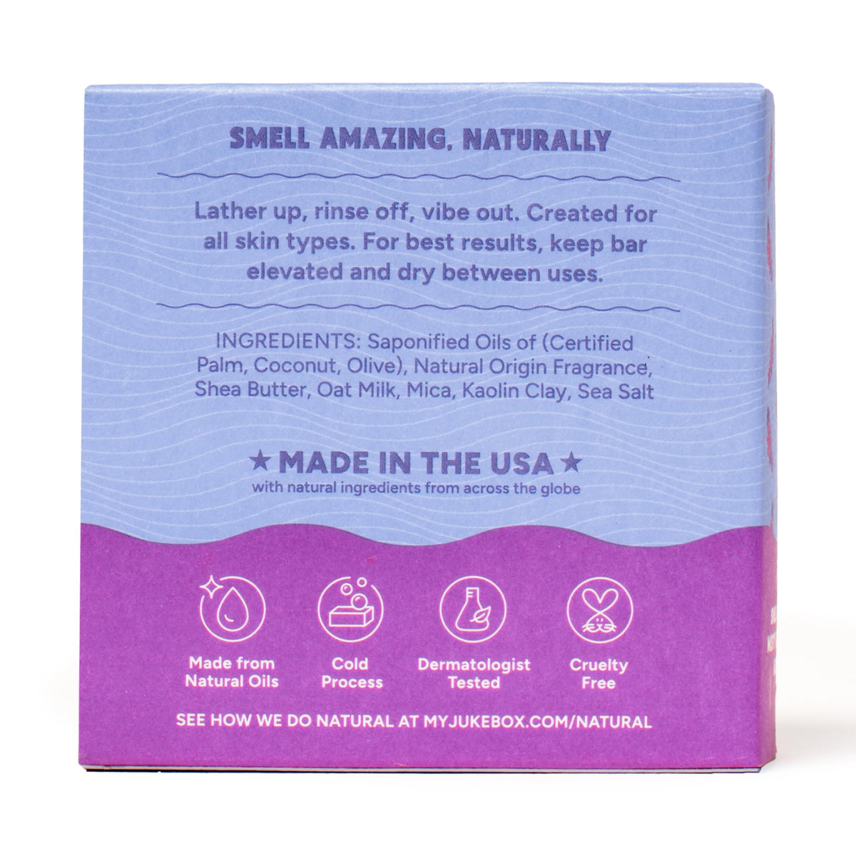 JUKEBOX natural ingredients display with shea butter and kaolin clay benefit