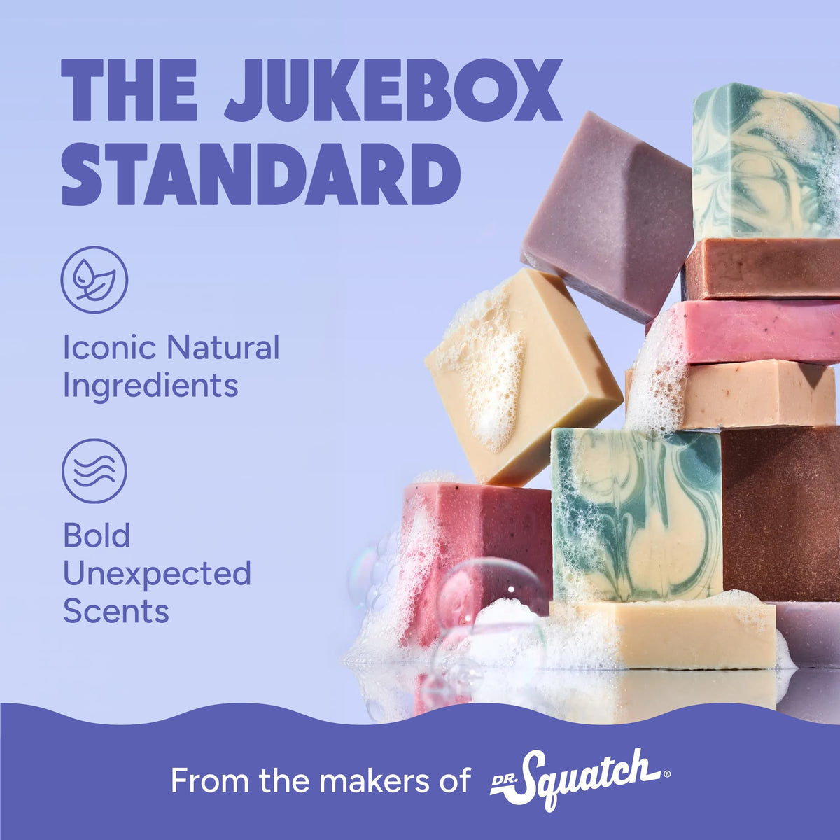 JUKEBOX bars styled on a bathroom shelf for a calming, spa-like routine