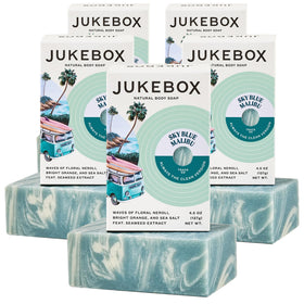 JUKEBOX front packaging showing five Sky Blue Malibu bars, clear branding and benefits