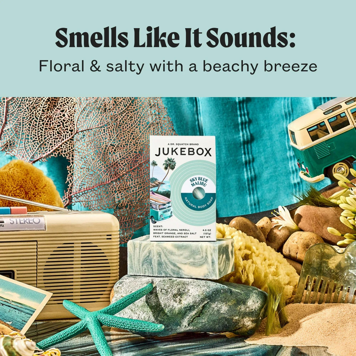 JUKEBOX label close-up listing neroli, orange, sea salt fragrances and no harmful additives