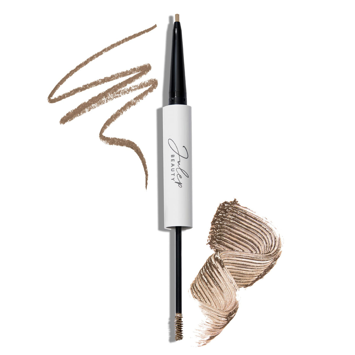 Julep front view of dual-ended brow tool showing packaging and shade benefits