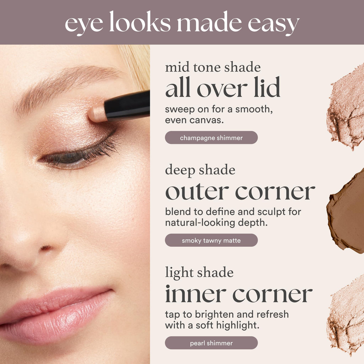 Julep application on model lid showing vibrant shimmer and crease-free benefit