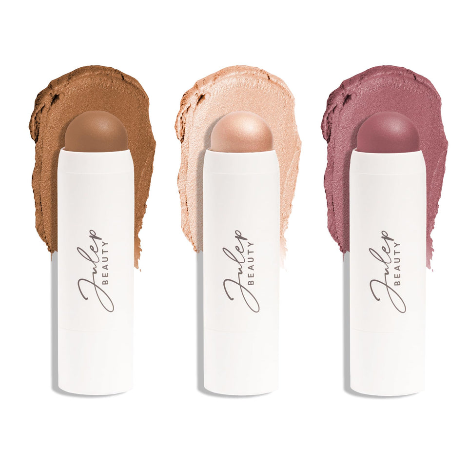 Julep front packaging trio showing three color sticks, convenient travel set