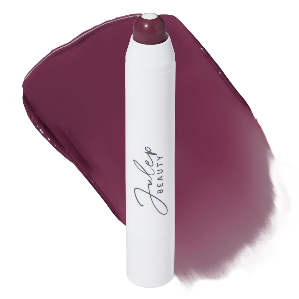 Julep front view of twist up balm showing shade and packaging, easy grab-and-go