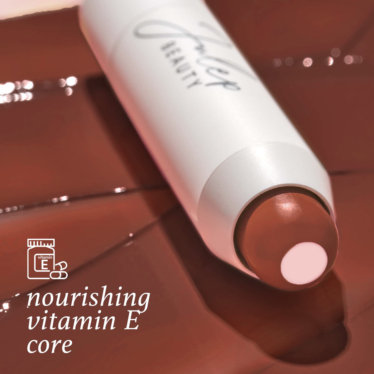 Julep model wearing Brown Sugar showing natural glossy finish benefit