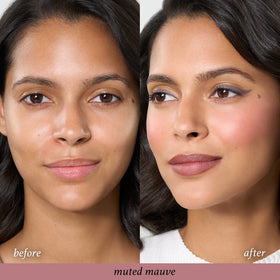 Julep dotting muted mauve onto lips for coordinated lip and cheek color