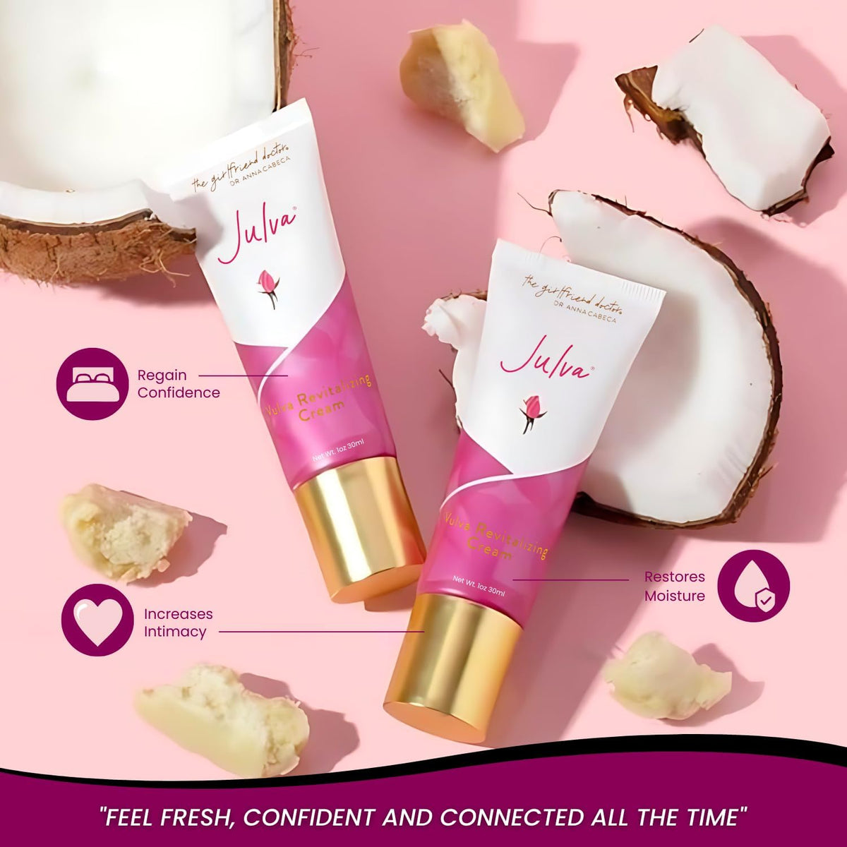Julva ingredient collection with shea butter and oils highlighting nourishing formula