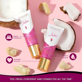 Julva ingredient collection with shea butter and oils highlighting nourishing formula