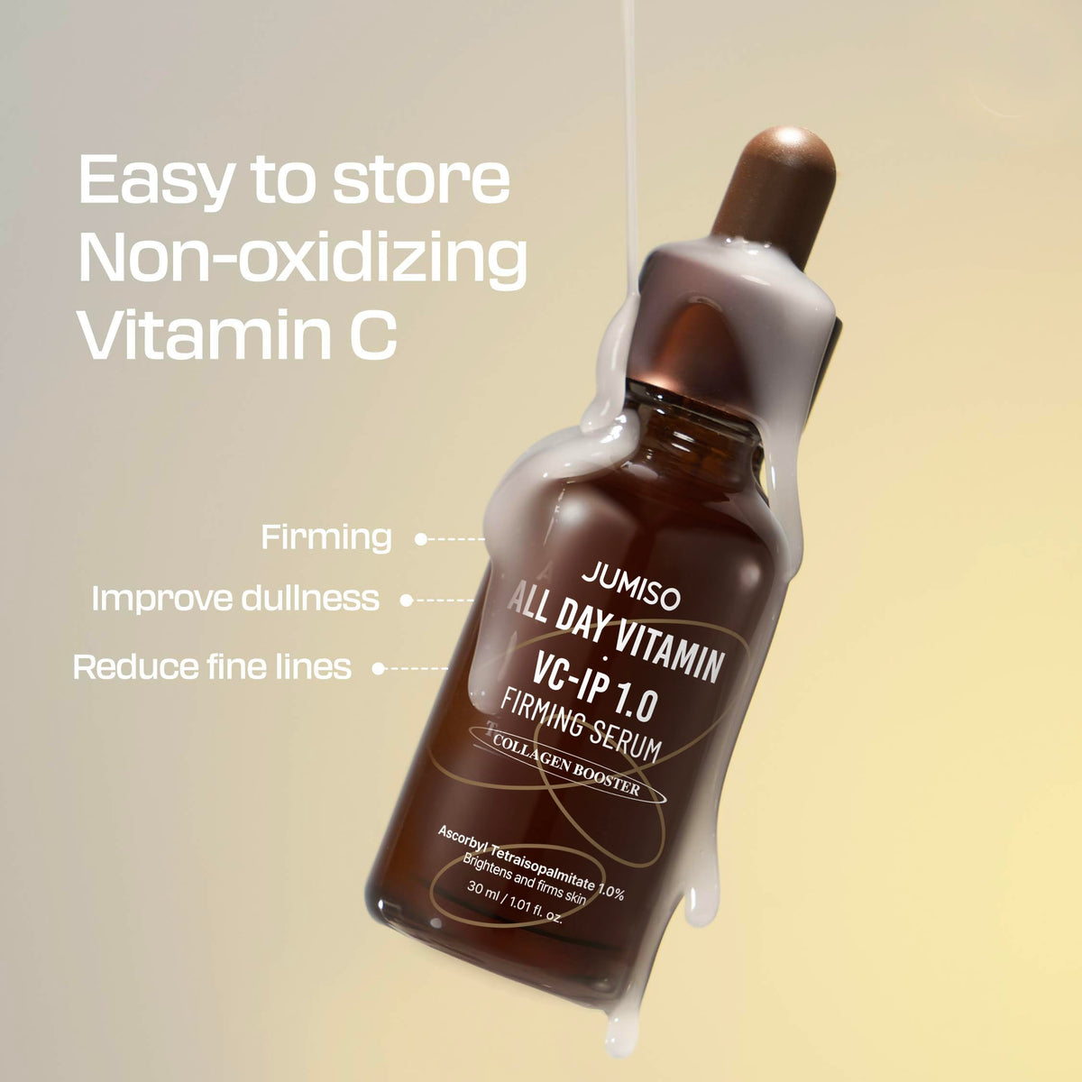 JUMISO 30ml bottle size comparison with coin illustrating portable volume