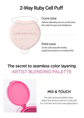 JUNG SAEM MOOL blush applied on model cheeks for a natural radiant finish