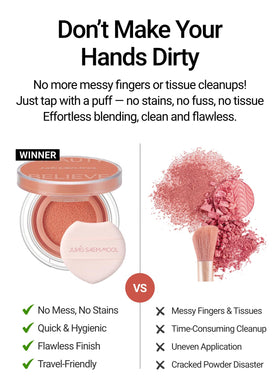 JUNG SAEM MOOL blush swatch on arm showing buildable dewy coral pigment