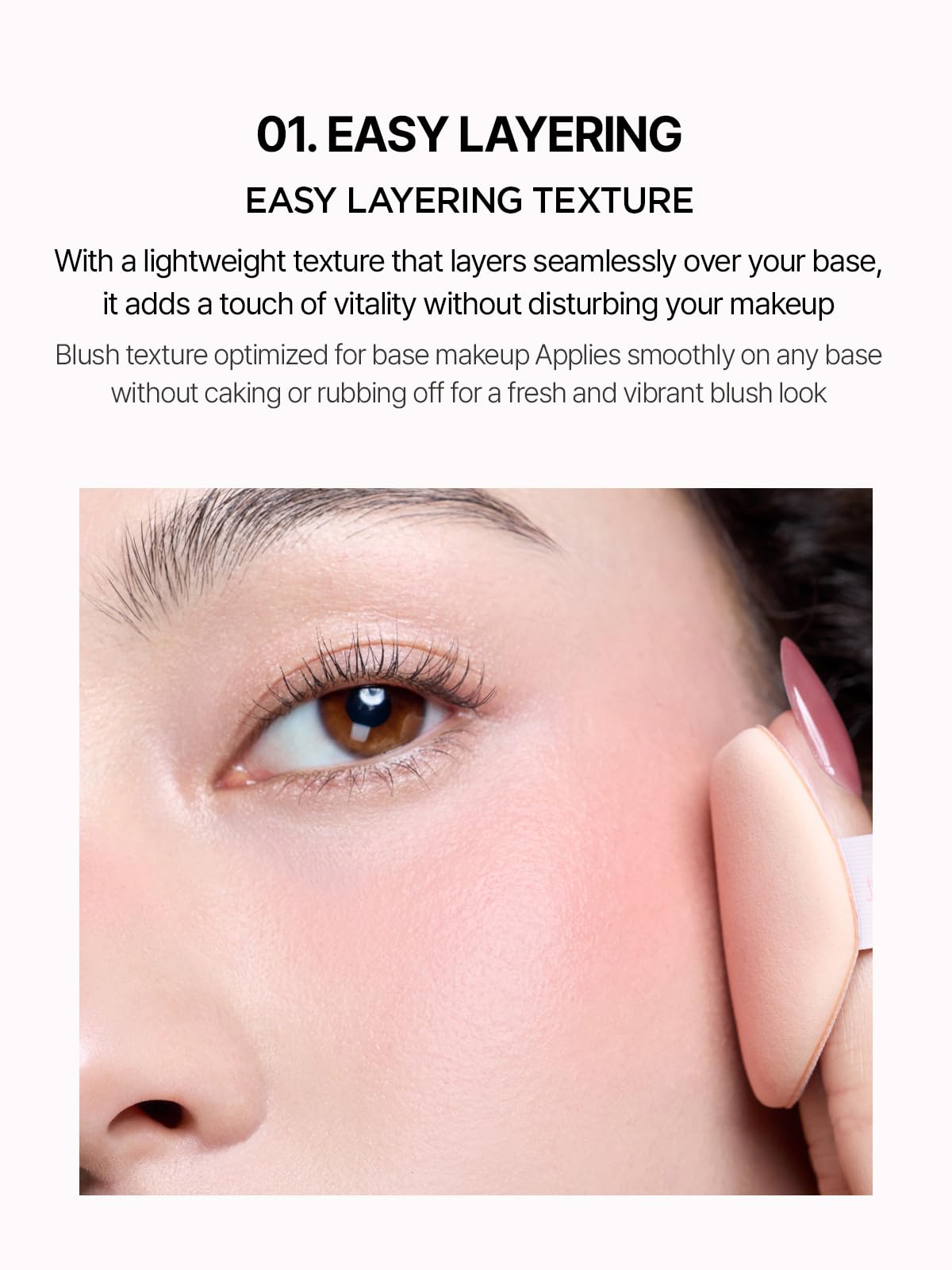 JUNG SAEM MOOL Perky Coral swatches on arm illustrating natural, flattering pigment benefit