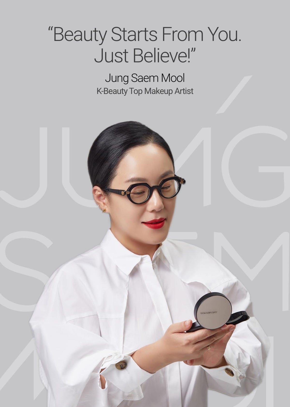 JUNG SAEM MOOL compact inside a makeup bag ready for quick touch-ups on the go