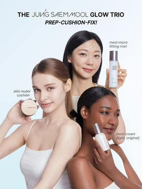 JUNG SAEM MOOL cushion in front of mirror on vanity illustrating everyday radiant finish