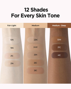 JUNG SAEM MOOL shade 25N swatch on skin demonstrating warm-medium glow and coverage