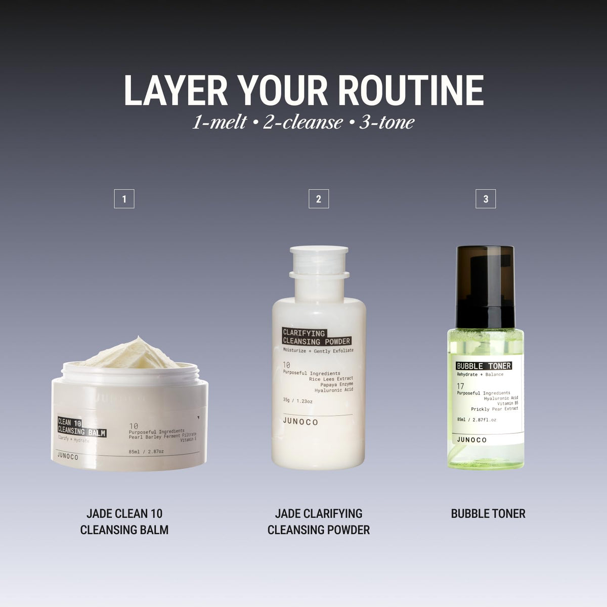 JUNO & Co. Clean10 refill pictured in bathroom setting showing routine-friendly use
