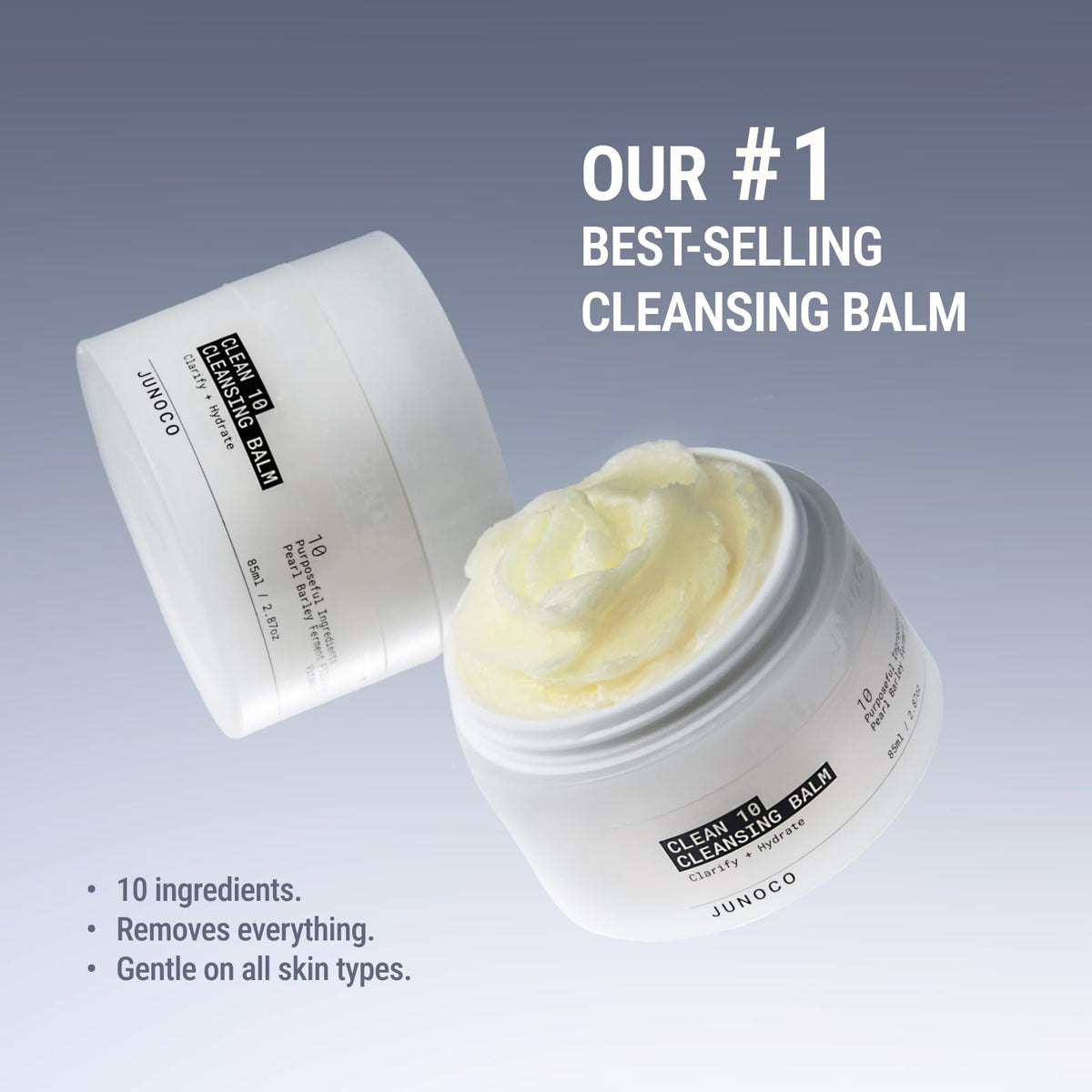 JUNO & Co. scoop of cleansing balm on finger ready to warm and apply, reduces friction