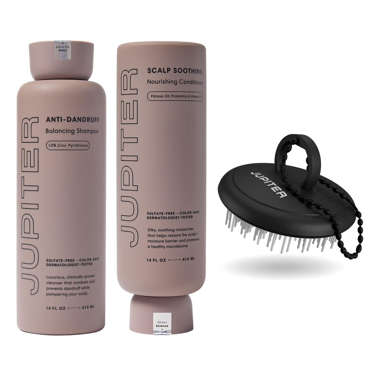 Jupiter front packaging of the three-piece set showing complete scalp care benefits