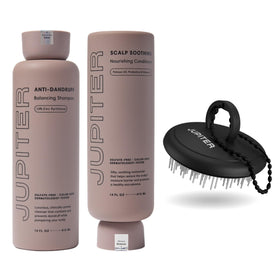Jupiter front packaging of the three-piece set showing complete scalp care benefits