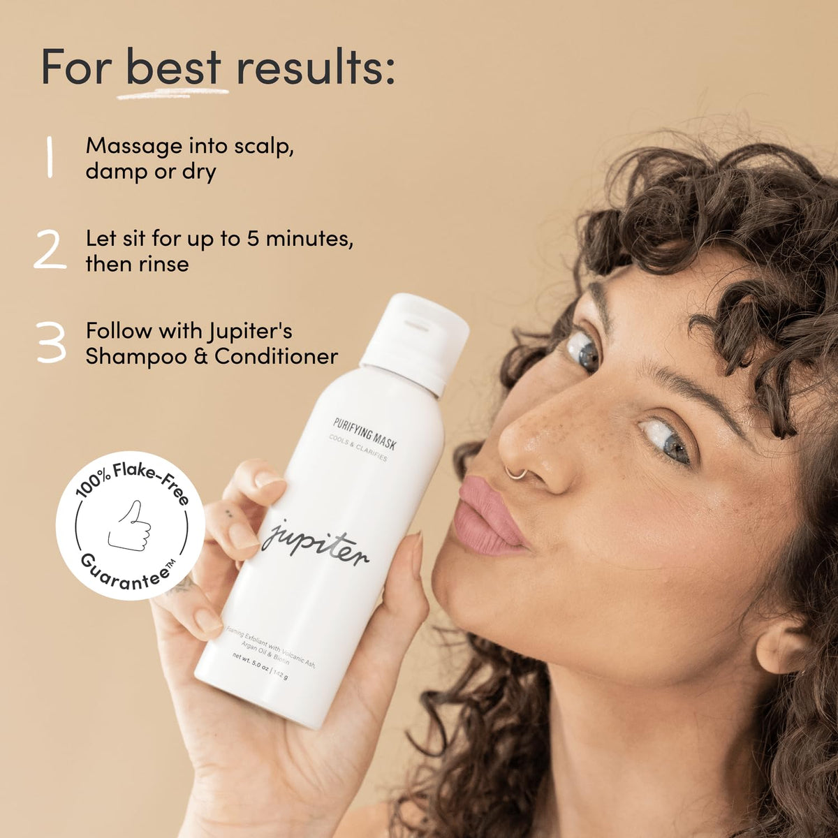 Jupiter scalp mask in hair use under shower showing cleansing action and rinse-ready clarity benefit