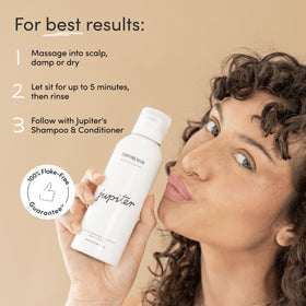 Jupiter scalp mask in hair use under shower showing cleansing action and rinse-ready clarity benefit