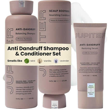 Jupiter trio front packaging showing shampoo conditioner serum benefit visible control