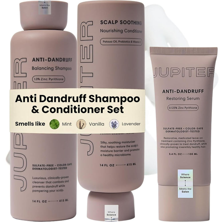 Jupiter trio front packaging showing shampoo conditioner serum benefit visible control