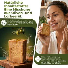 JUSIZA Aleppo soap bars on soap dish drying to extend lifespan and prevent softening