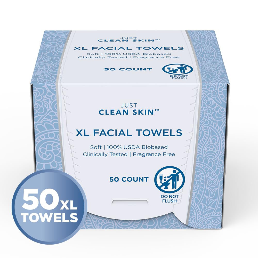 Just Clean Skin single XL towel laid flat displaying full 10 by 11.5 inch coverage and softness