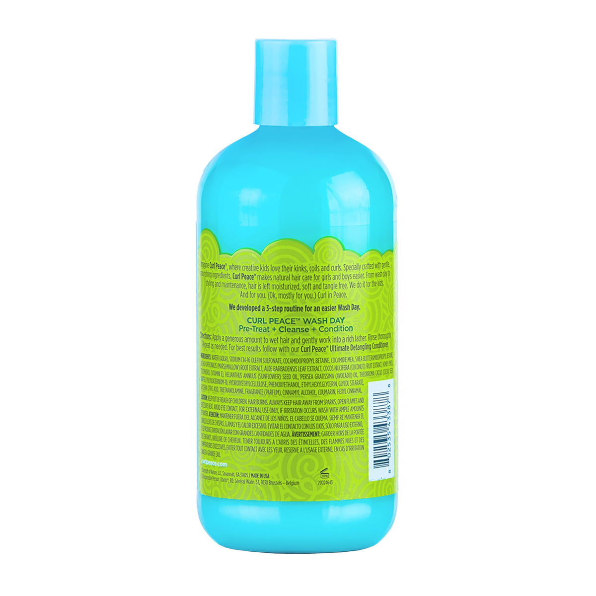 Just For Me Curl Peace shampoo poured into hand highlighting creamy texture and easy slip