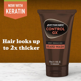 Just for Men being applied to beard in bathroom showing practical use