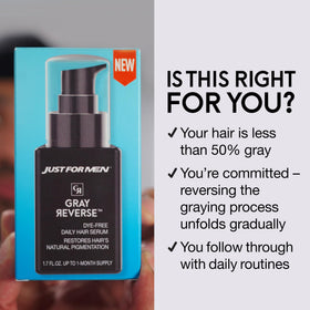Just for Men applying serum to scalp with fingers illustrating quick 30-second massage