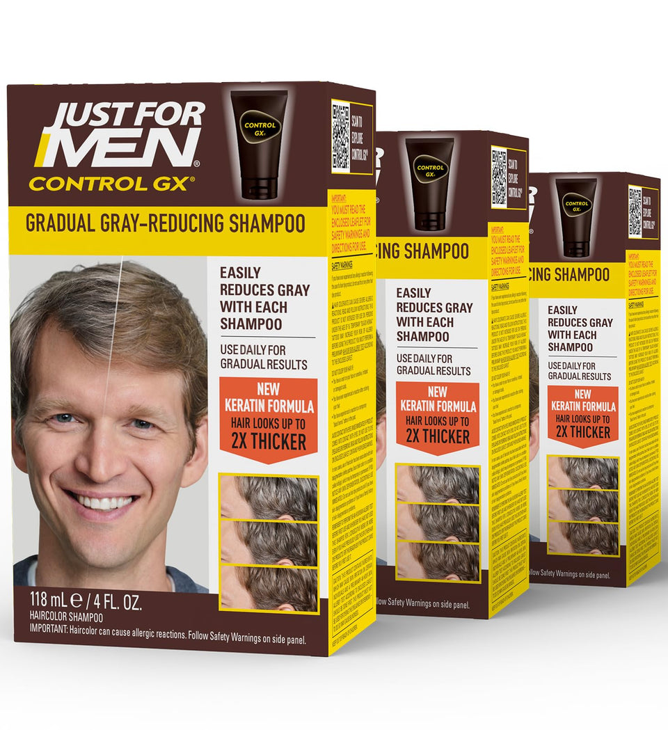 Just for Men Control GX front packaging shows product and shade for subtle grey reduction