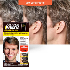Just for Men before and after hair showing gradual grey reduction