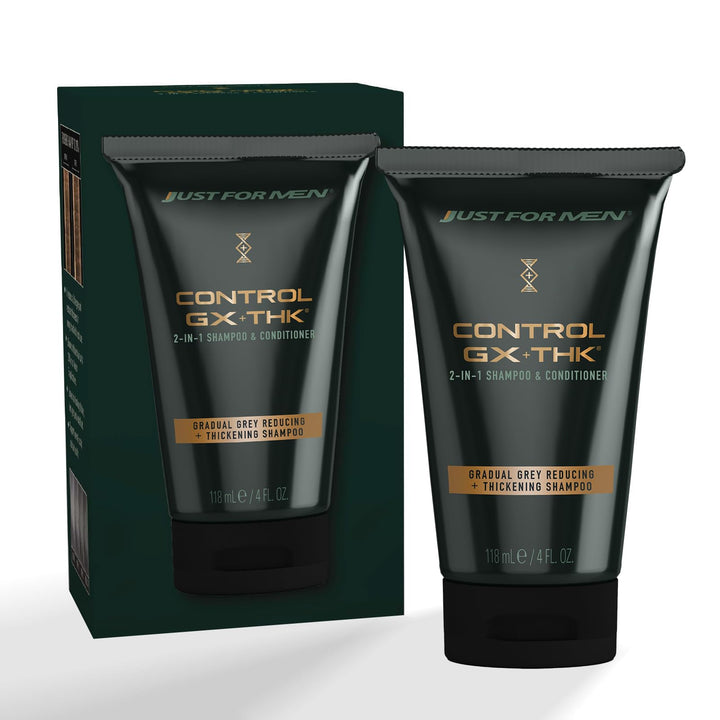 Just for Men front packaging showing dual 2-in-1 benefits and size