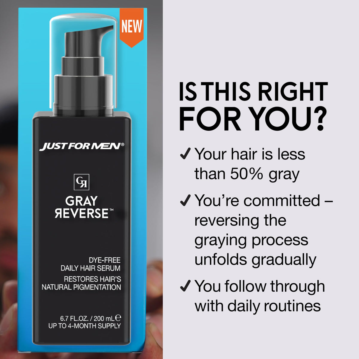 Just for Men applied to scalp demonstrating easy 30-second massage
