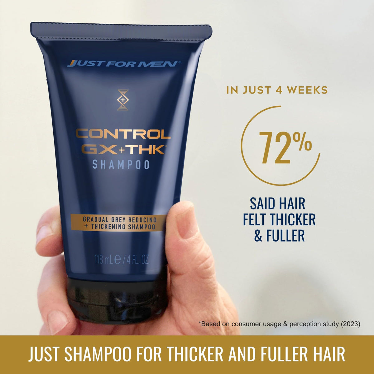 Just for Men shampoo texture close-up highlighting thickening lather for fuller hair