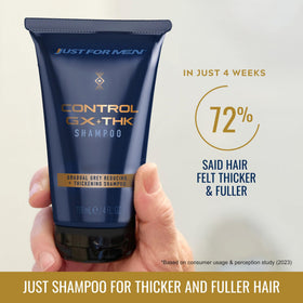 Just for Men shampoo texture close-up highlighting thickening lather for fuller hair