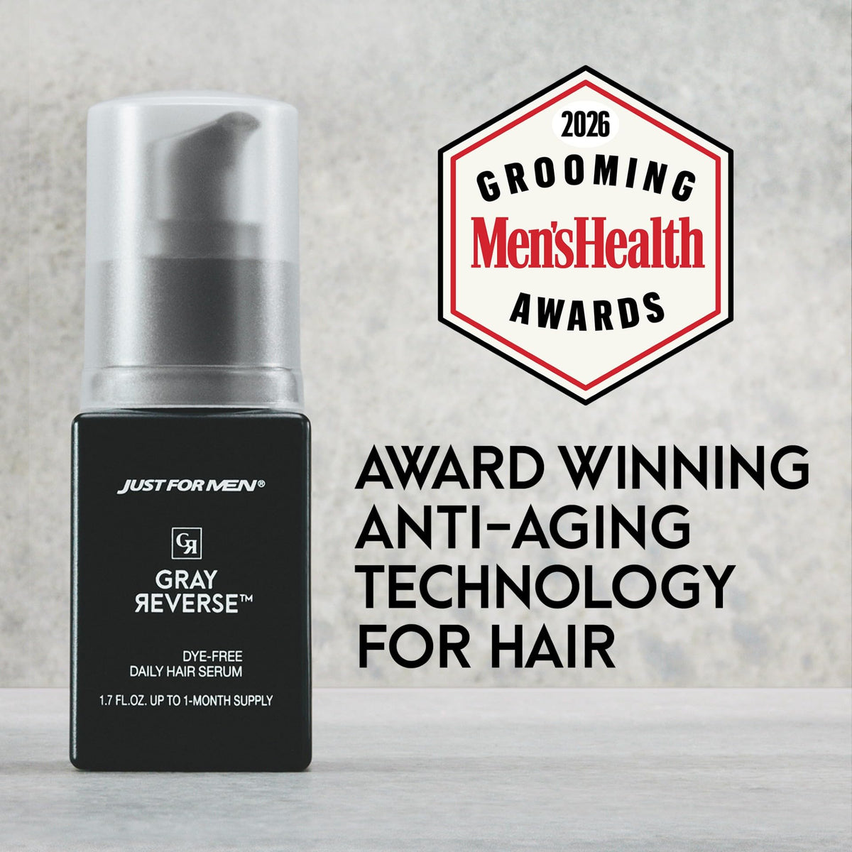 Just for Men close-up of serum texture on hair showing lightweight absorption benefit
