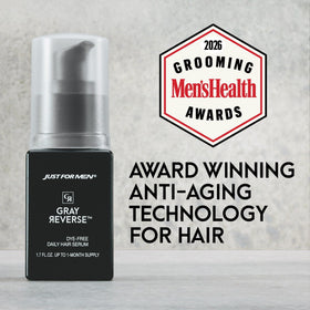 Just for Men close-up of serum texture on hair showing lightweight absorption benefit