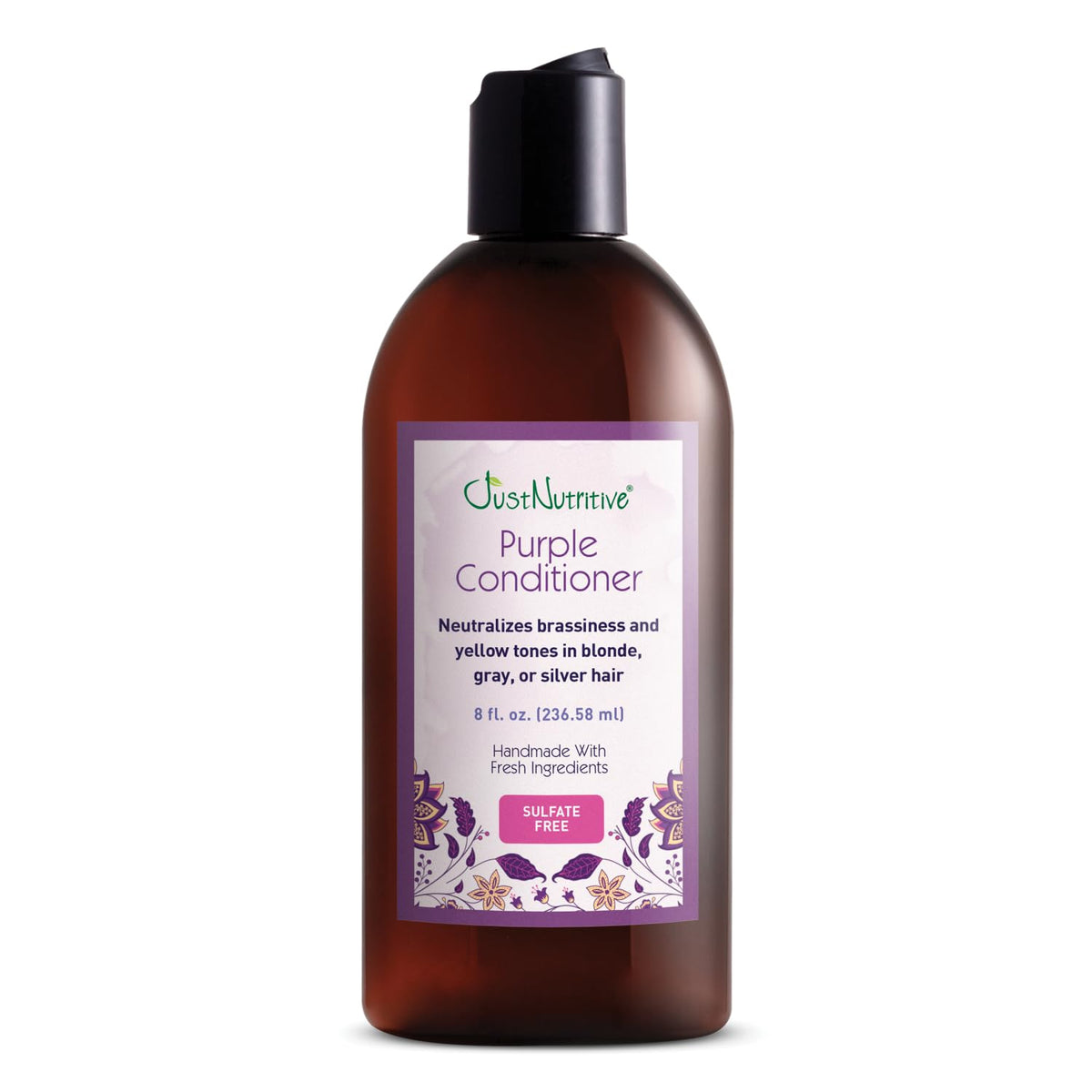 Just Nutritive front packaging showing purple conditioner and clear benefits