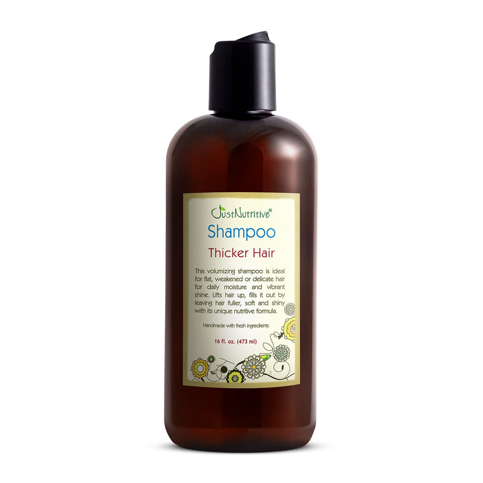 Just Nutritive shampoo front packaging shows natural volumizing formula benefit